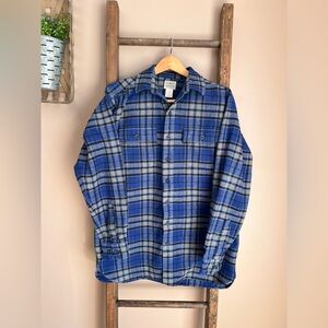 L.L.Bean Chamois Cloth Plaid Blue and Gray Button Up Shirt M Tall